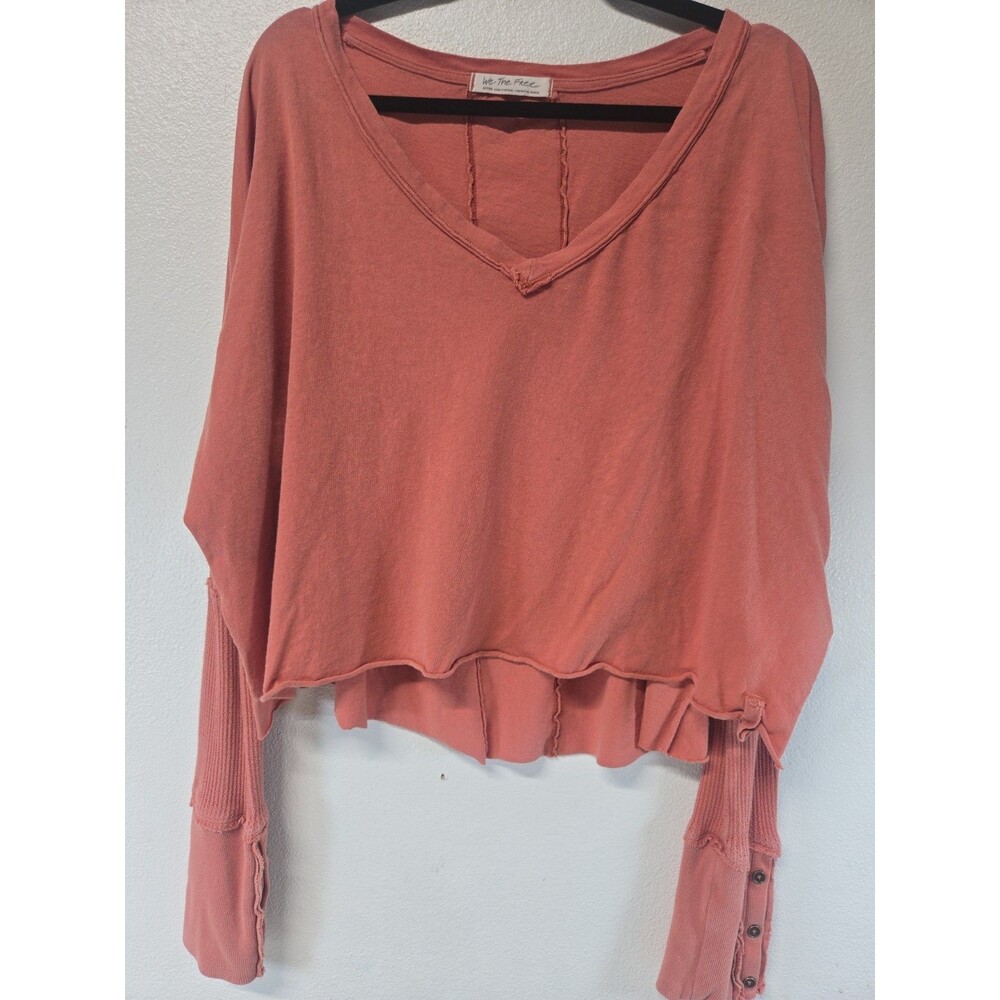 We The Free by Free People Laguna Slouchy V-Neck Thermal Top – Rust Orange M